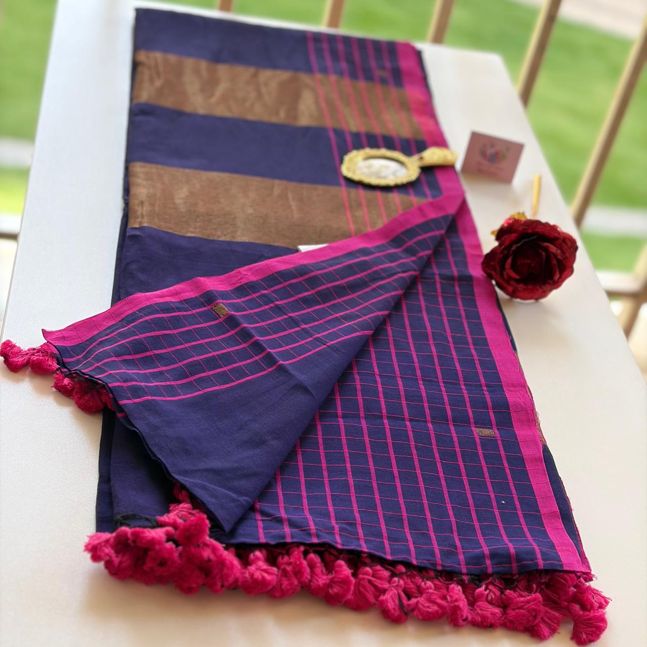 Vayu - Purple Handwoven Mul Checkered