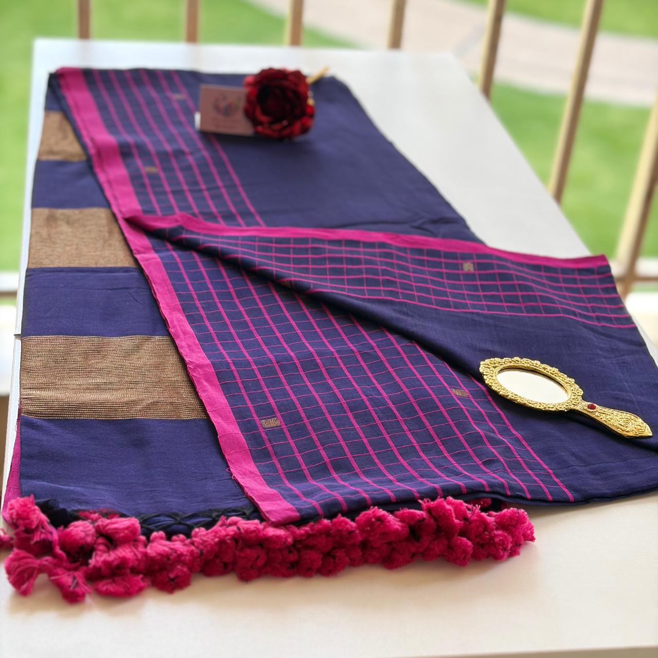 Vayu - Purple Handwoven Mul Checkered
