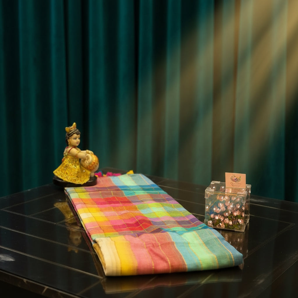 Vayu -Handwoven Rainbow White Mul