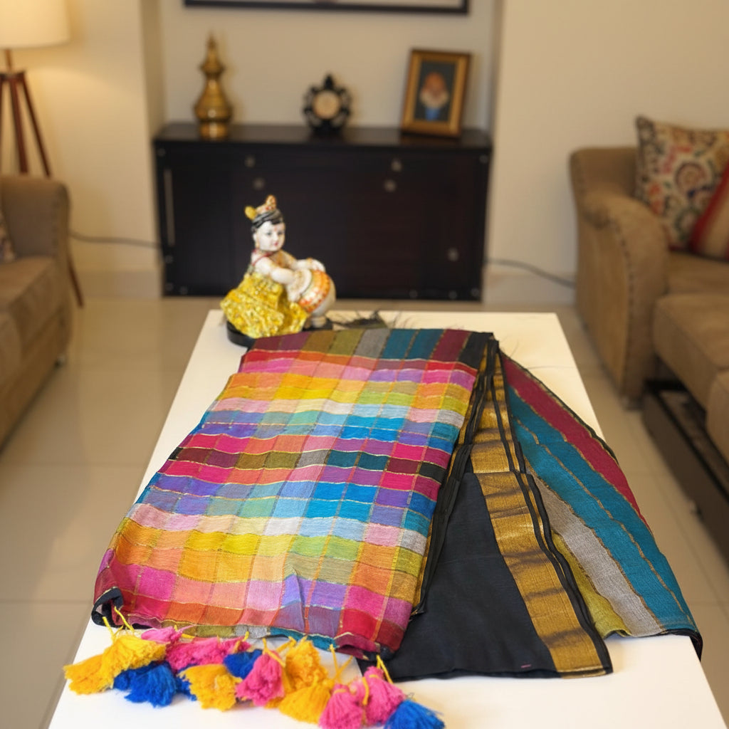 Vayu -Handwoven Rainbow Black Mul