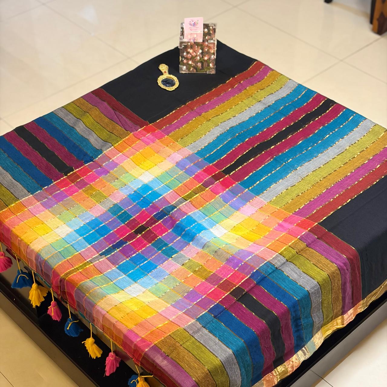 Vayu -Handwoven Rainbow Black Mul