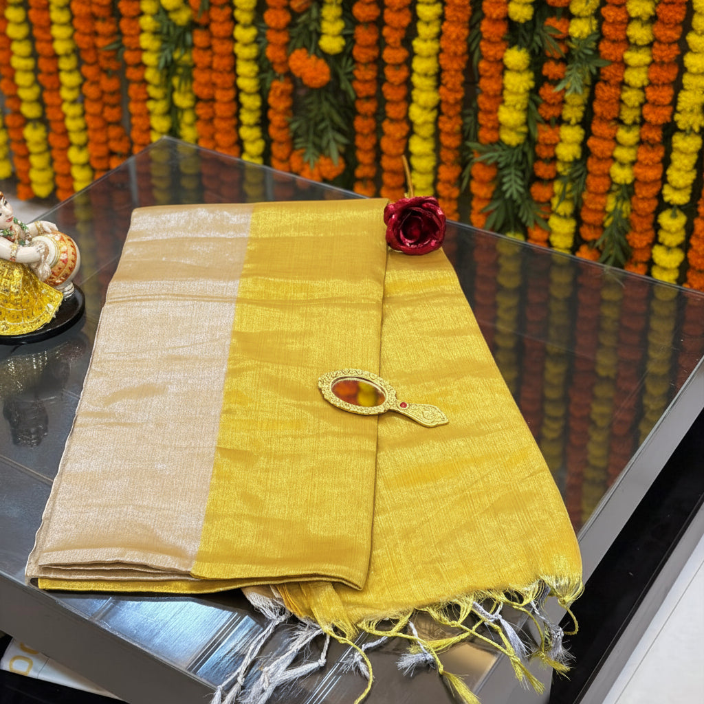 Midnight Festive Yellow Half & Half Tissue Saree