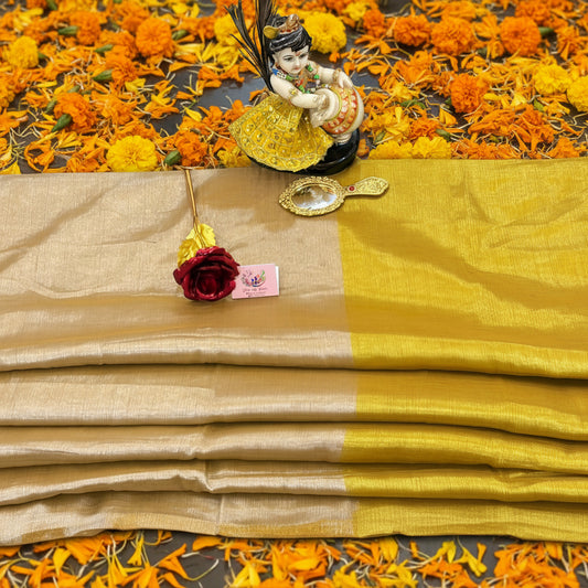Midnight Festive Yellow Half & Half Tissue Saree