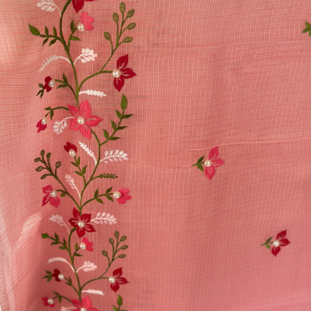 Vayu- Kota Pearl Carrot Floral Saree