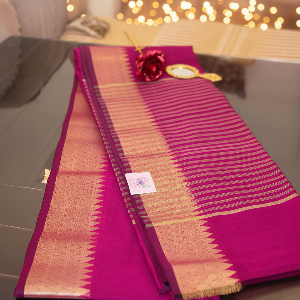 Ehsaas - Pink Maheshwari Silk With Temple Zari Border