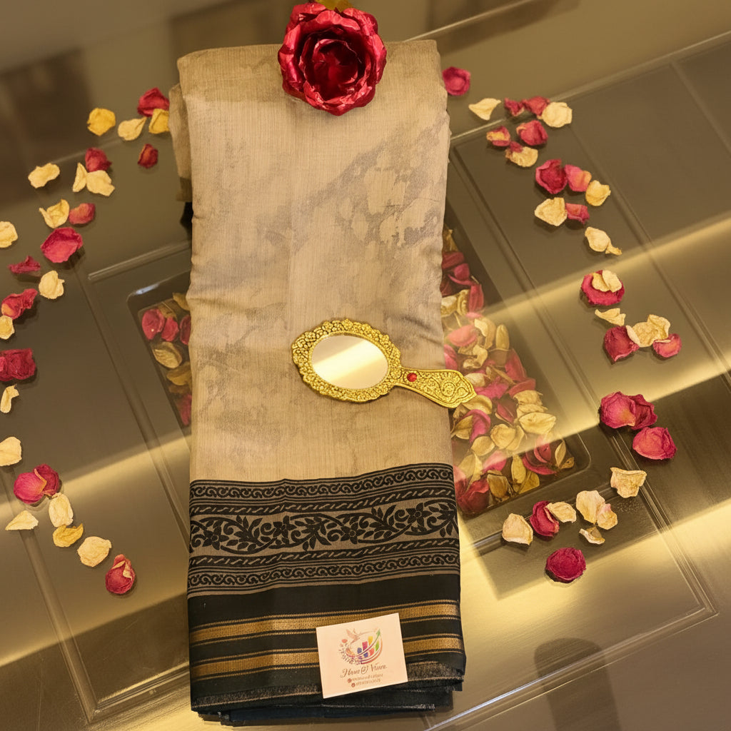 Ehsaas - Black & Grey Abstract Maheshwari Silk