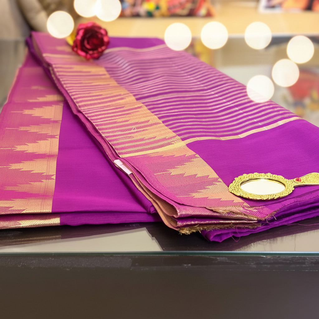 Ehsaas - Purple Maheshwari Silk With Temple Zari Border