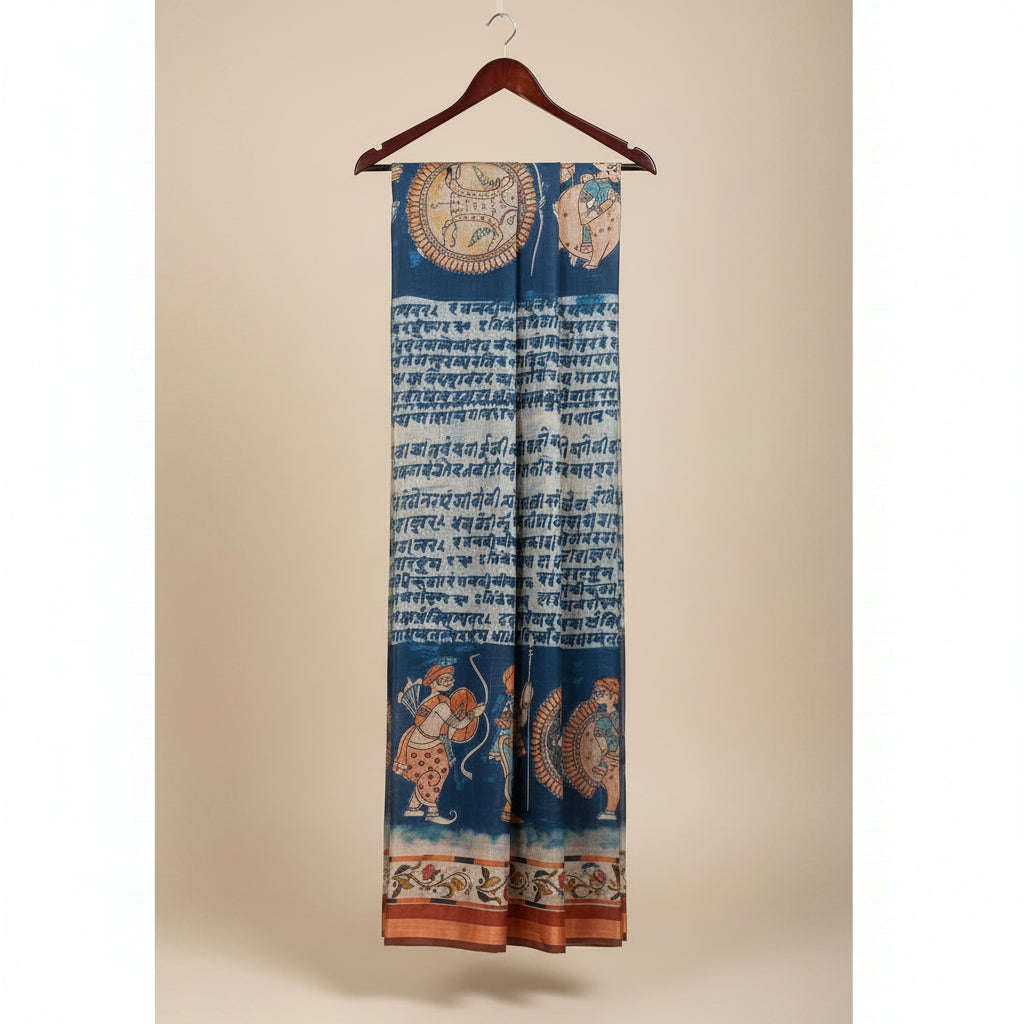 Ehsaas - Darbari Blue Scripted Maheshwari Silk