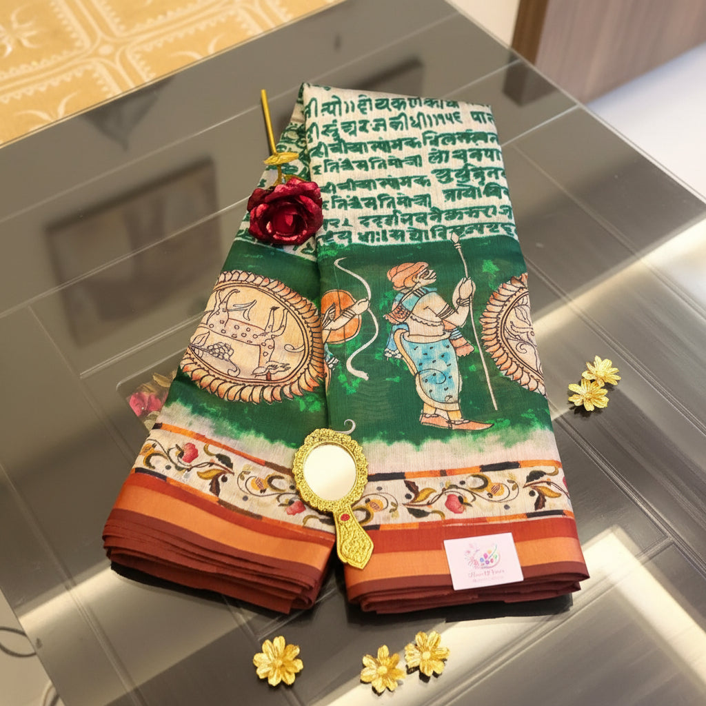 Ehsaas - Darbari Green Scripted Maheshwari Silk