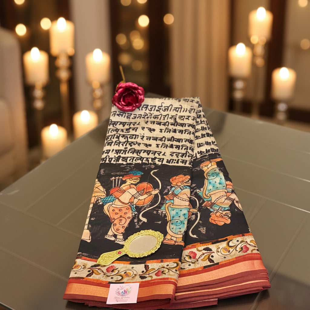 Ehsaas - Darbari Black Scripted Maheshwari Silk