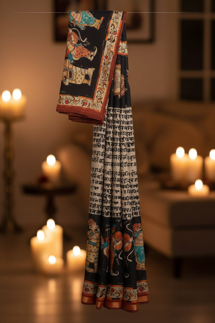 Ehsaas - Darbari Black Scripted Maheshwari Silk