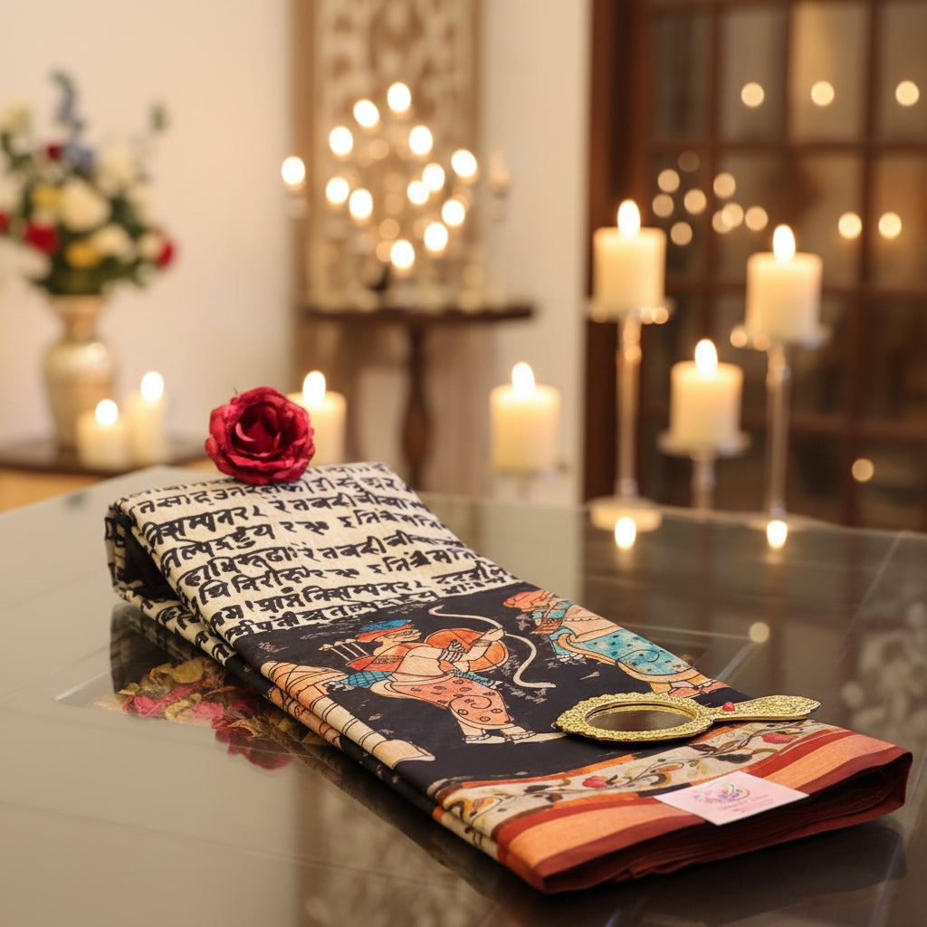Ehsaas - Darbari Black Scripted Maheshwari Silk