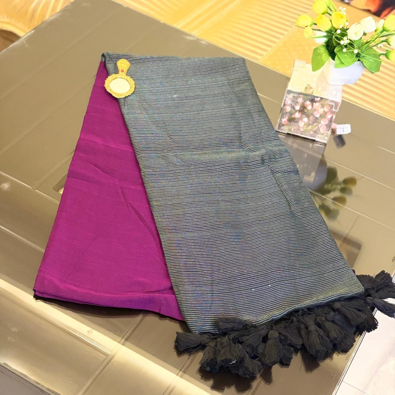 Vayu- Mulmul Plain Purple with Zari Pallu