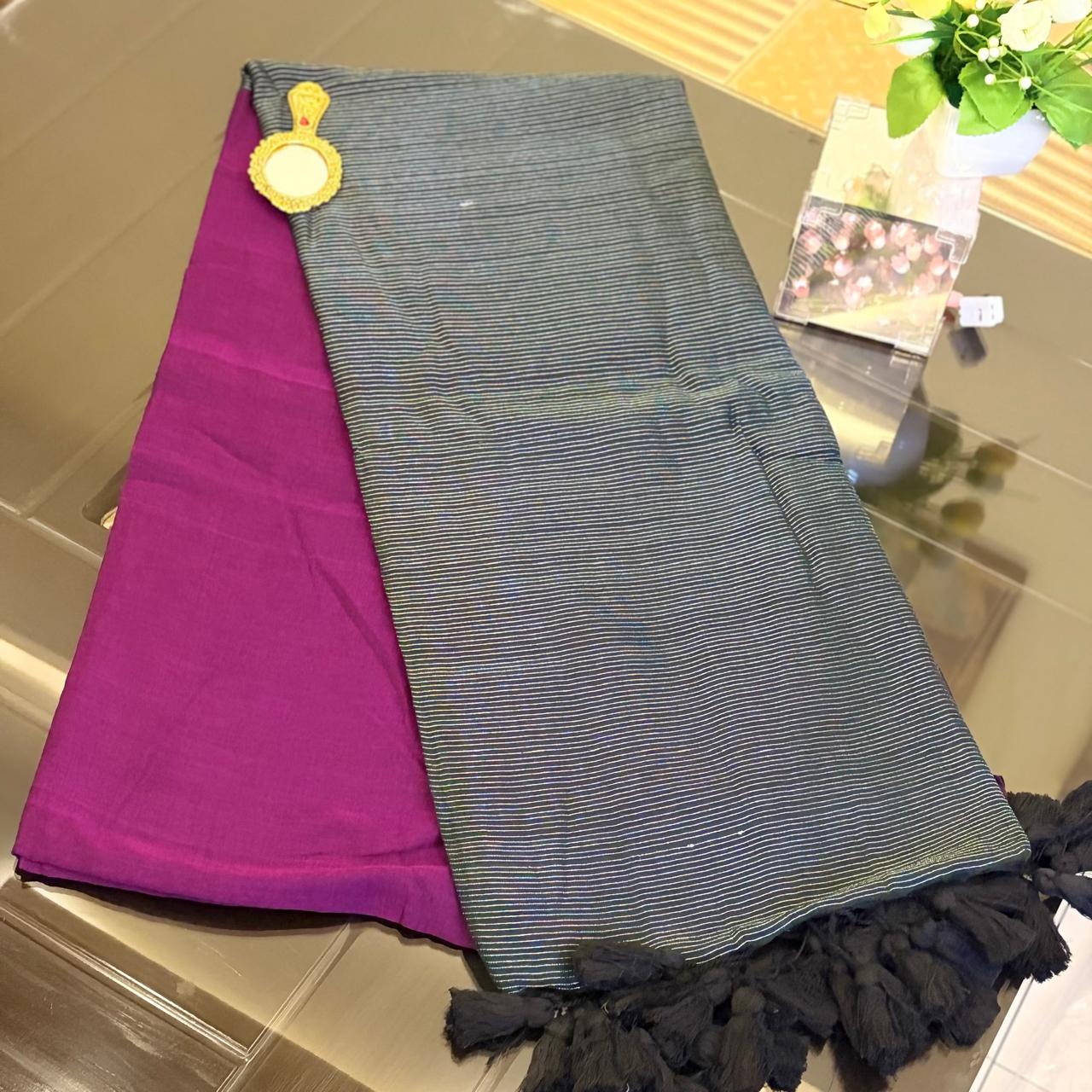 Vayu- Mulmul Plain Purple with Zari Pallu