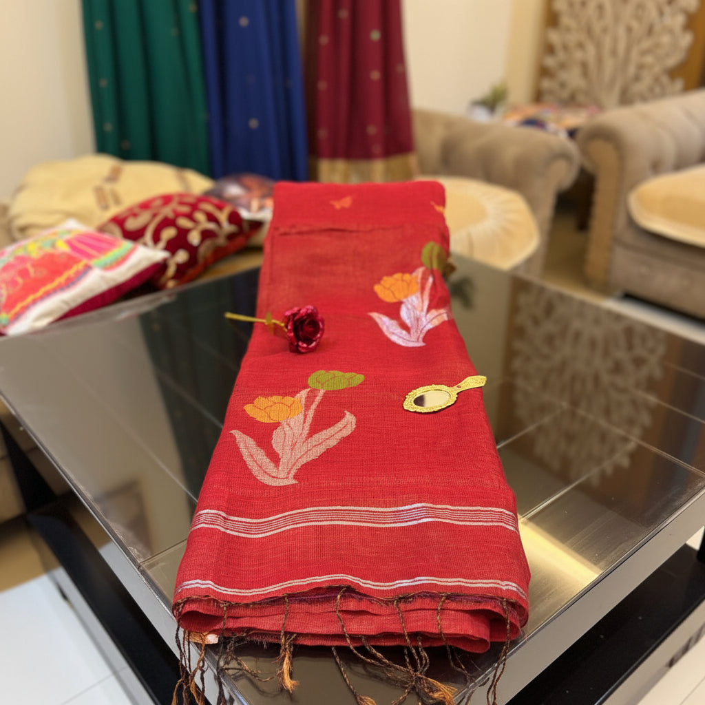 Ehsaas- Maroon Linen zari and thread Tulip motiff