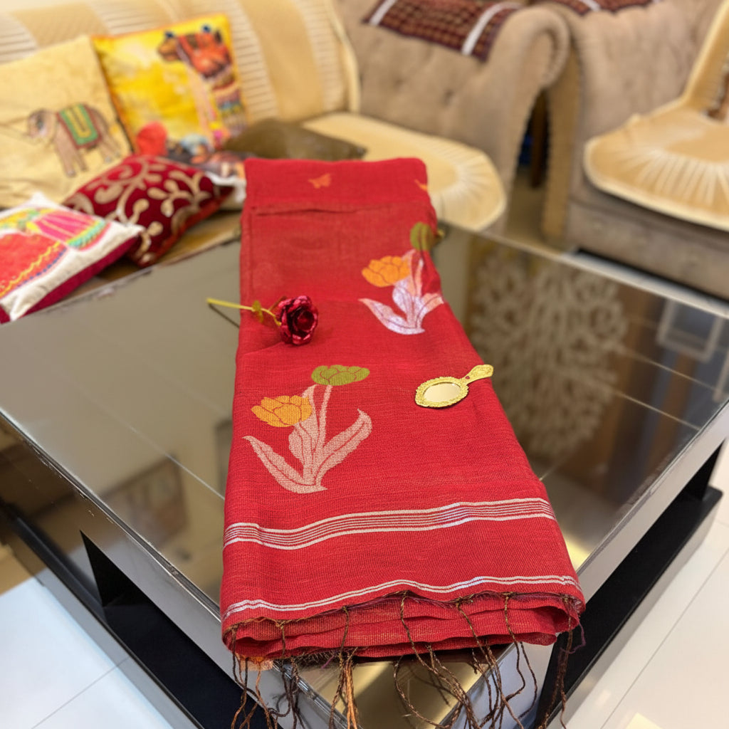 Ehsaas- Maroon Linen zari and thread Tulip motiff