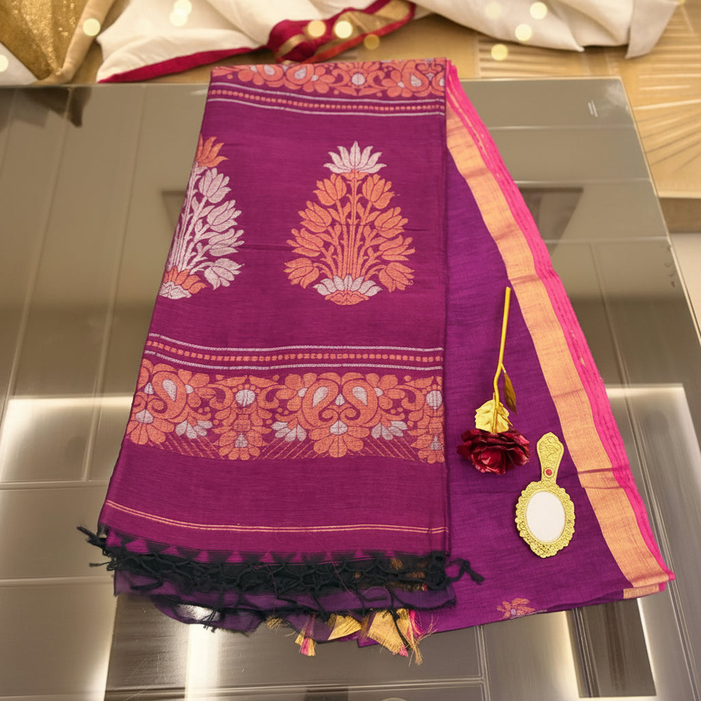 Ehsaas- Linen Purple|Silver & copper Zari Ikkat