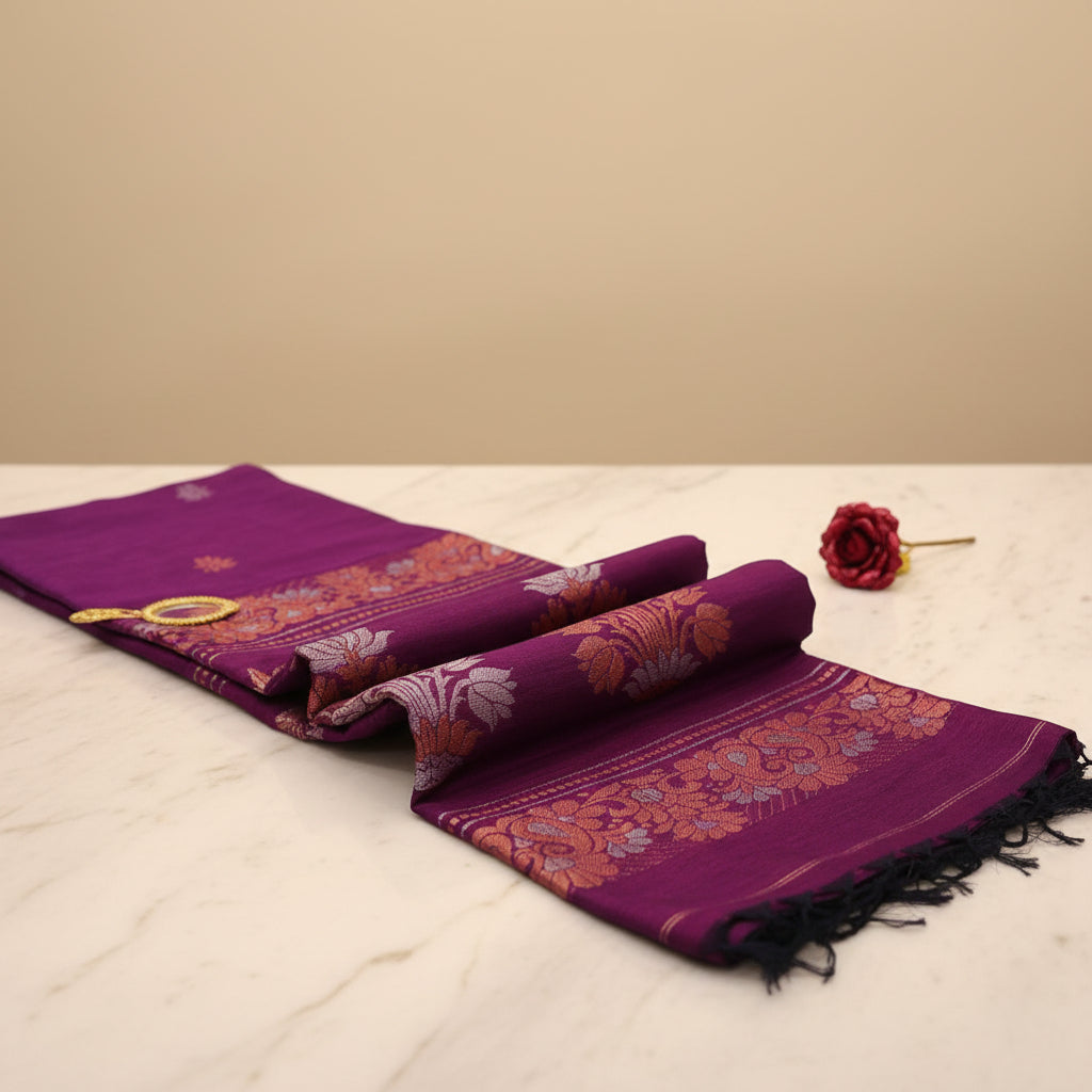 Ehsaas- Linen Purple|Silver & copper Zari Ikkat