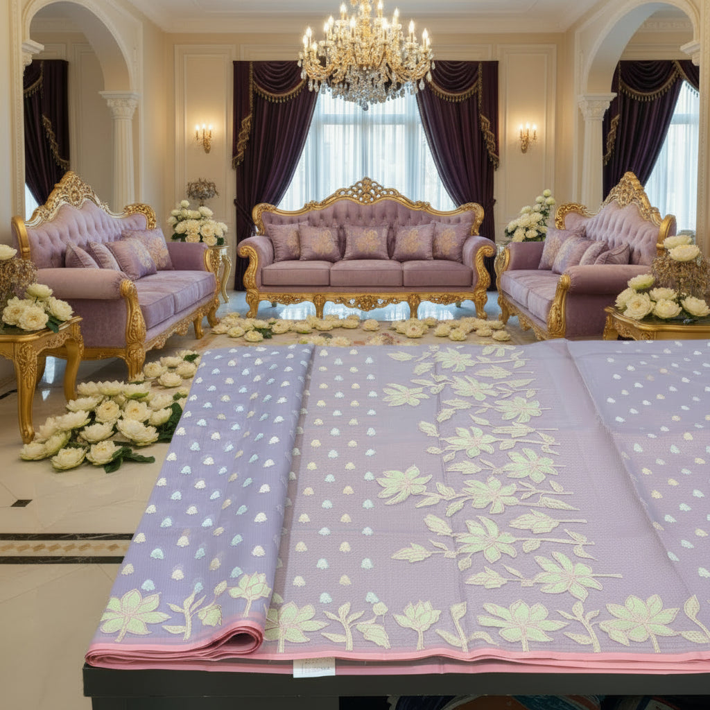 Midnight Royal Silk Tissue Purple Floral