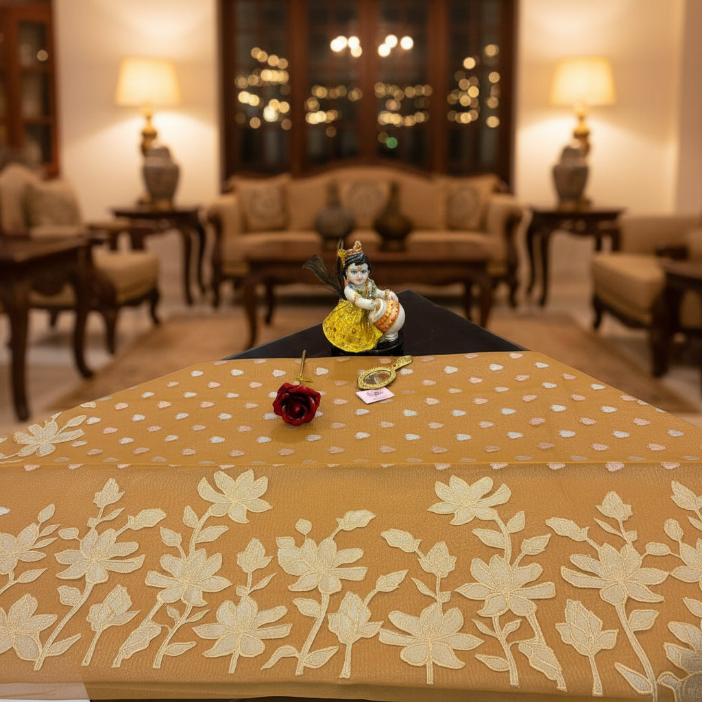 Midnight Royal Silk Tissue Gold Floral