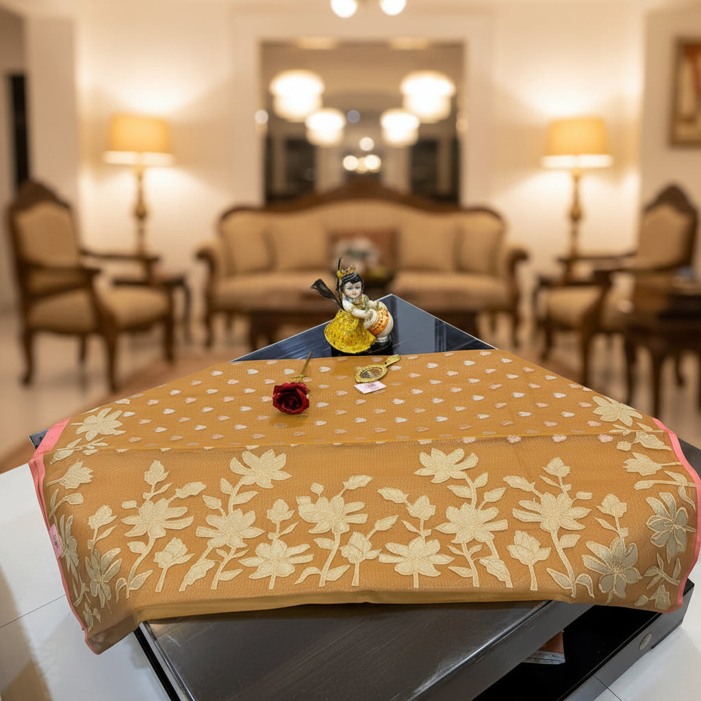Midnight Royal Silk Tissue Gold Floral