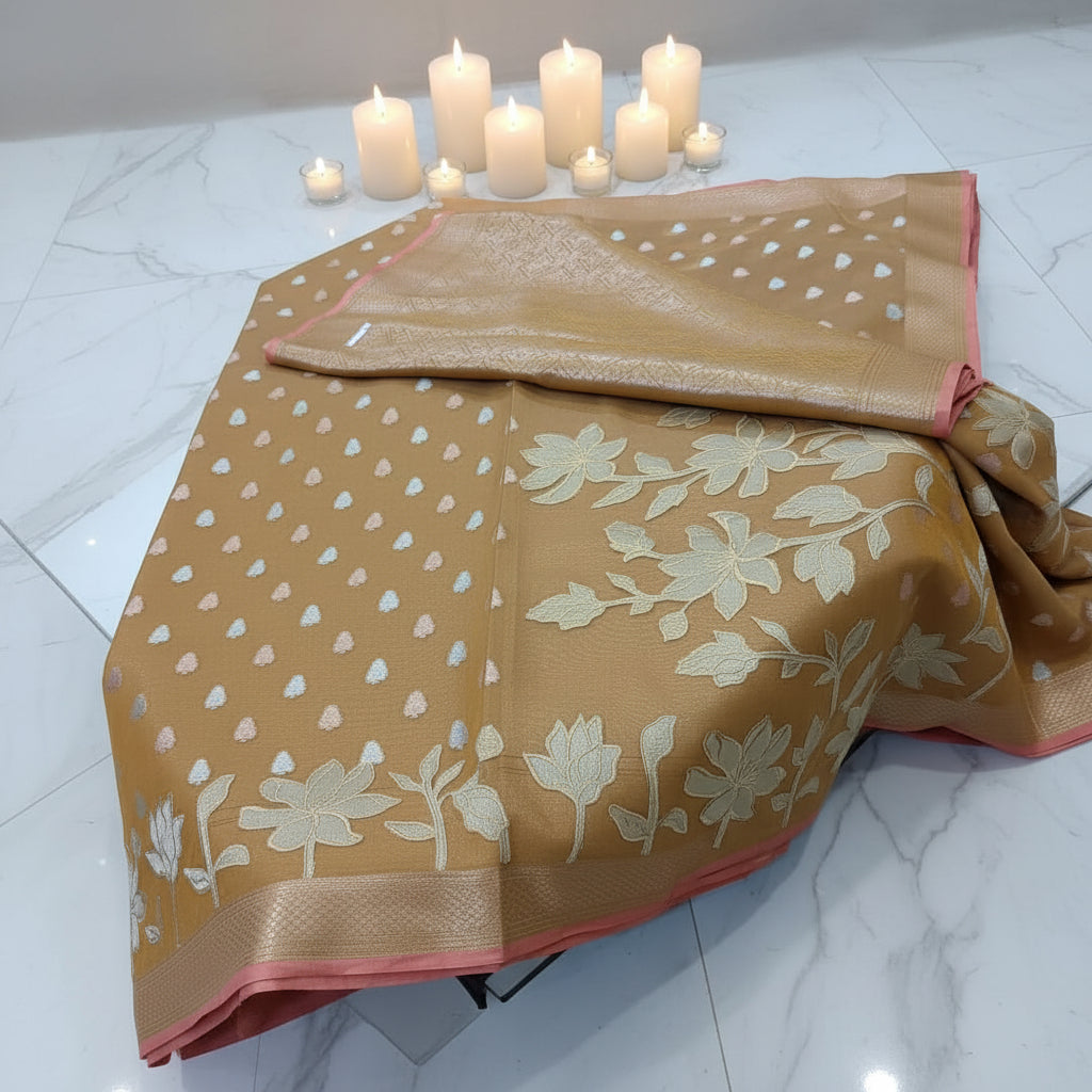 Midnight Royal Silk Tissue Gold Floral