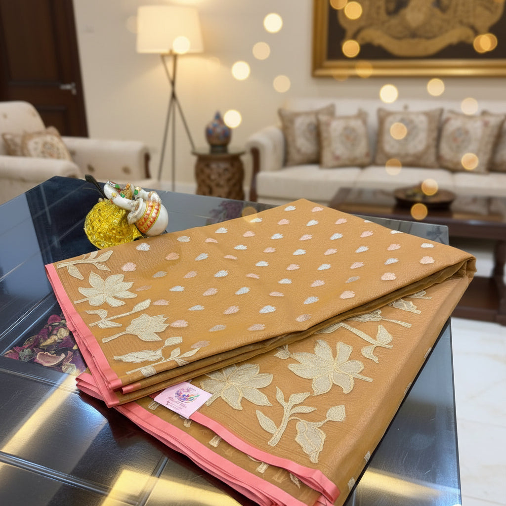 Midnight Royal Silk Tissue Gold Floral