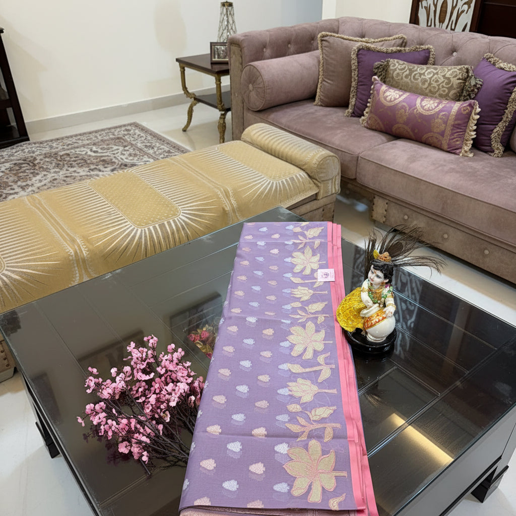 Midnight Royal Silk Tissue Purple Floral