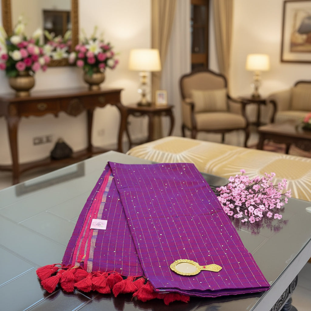 Vayu - Stary Handwoven Purple Checkered Sequence
