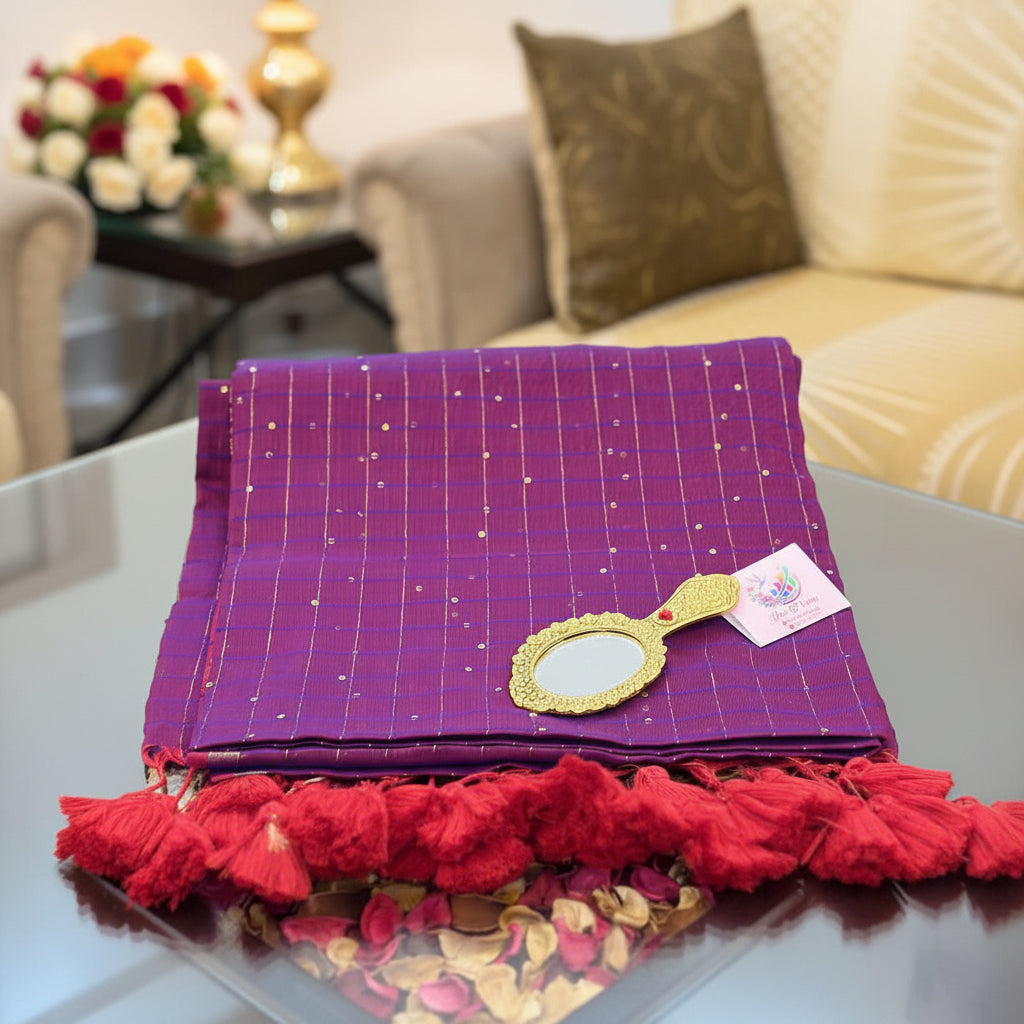 Vayu - Stary Handwoven Purple Checkered Sequence