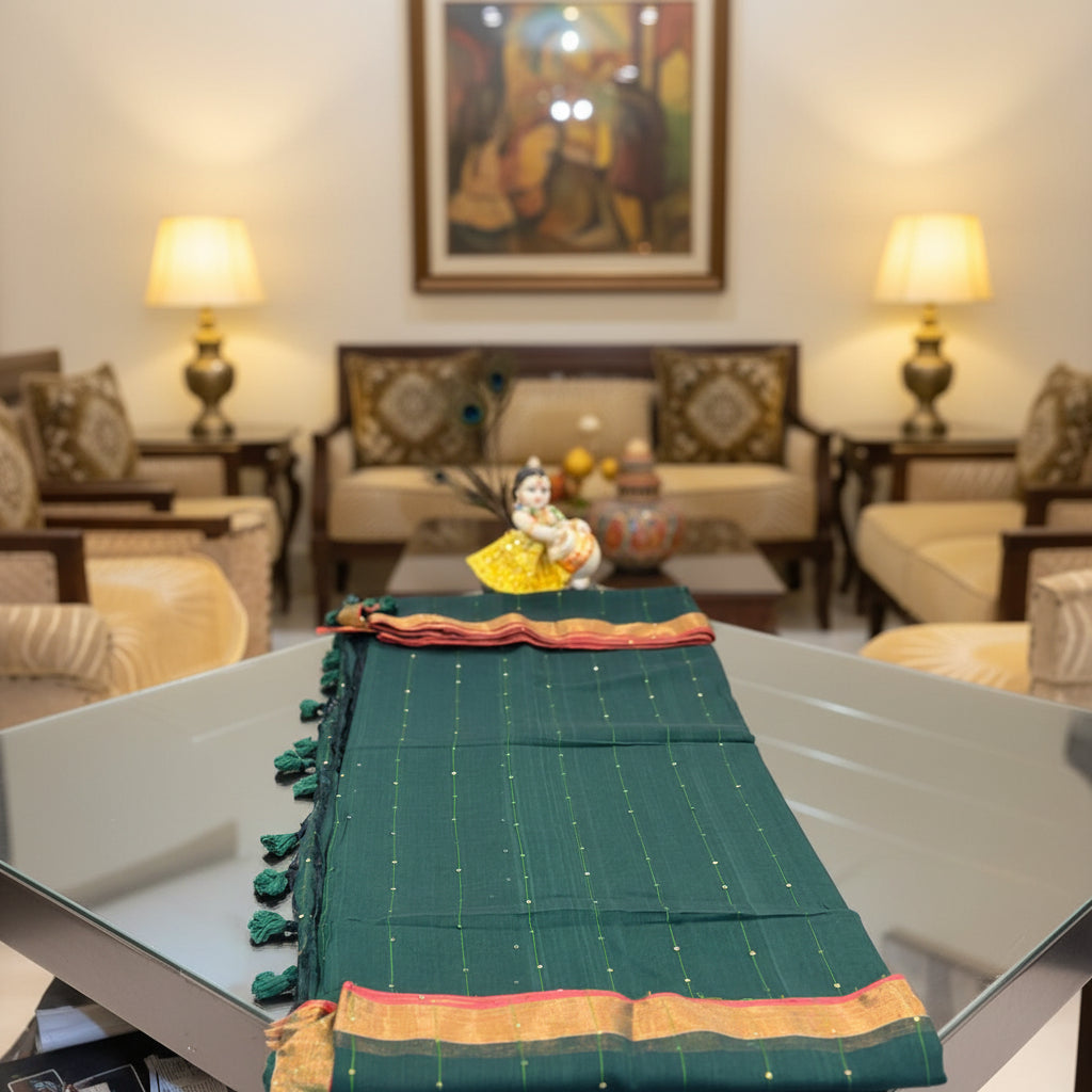 Vayu - Stary Handwoven Bottle Green Sequence