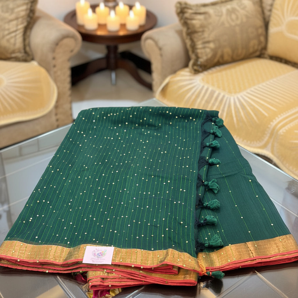 Vayu - Stary Handwoven Bottle Green Sequence