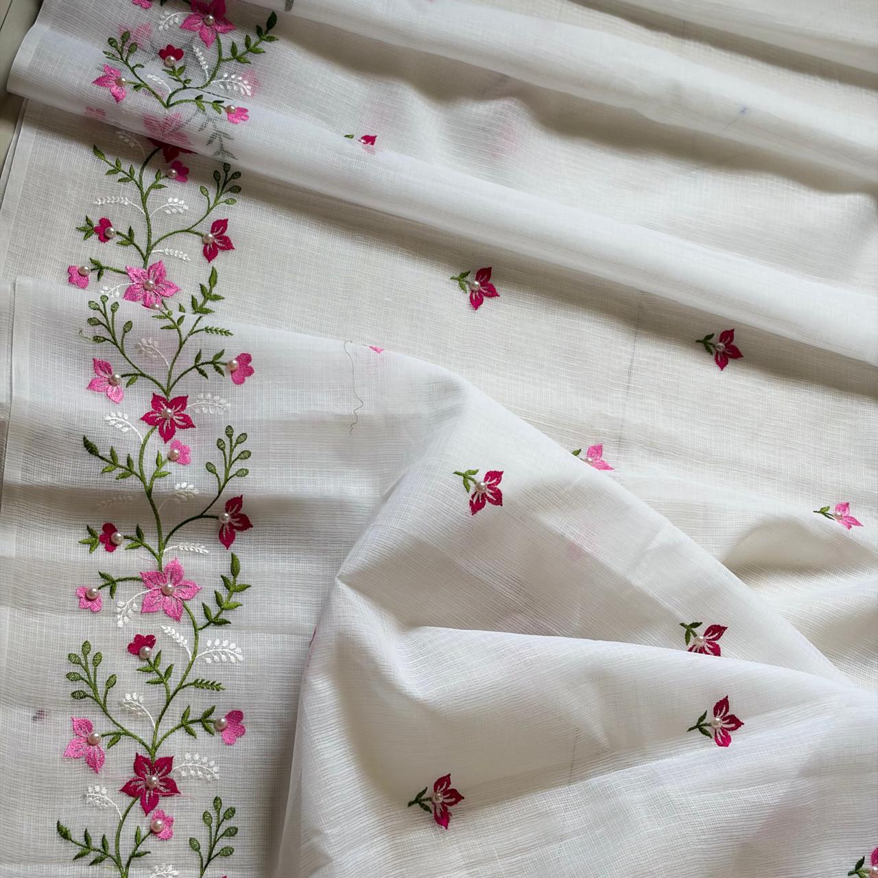 Vayu- Kota Pearl White Floral Saree