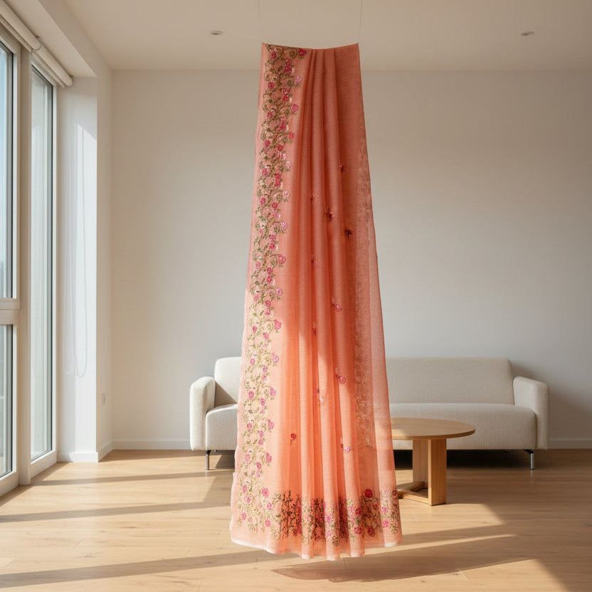 Vayu- Kota Pearl Orange Floral Saree