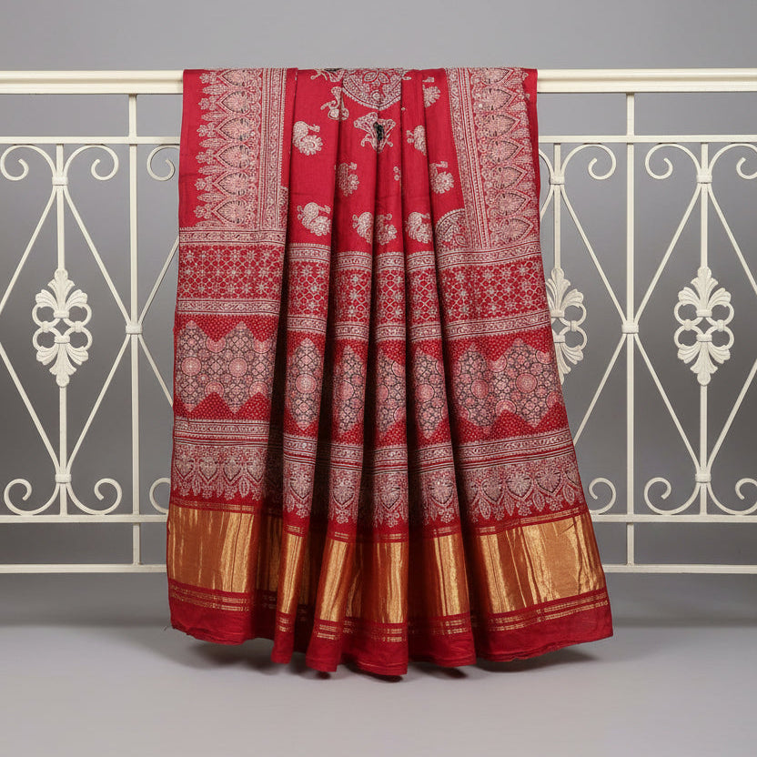 Nazakat - Red & Gold With Lagdi Pallu Ajrak Sheesh