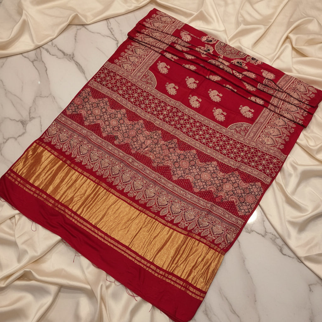 Nazakat - Red & Gold With Lagdi Pallu Ajrak Sheesh
