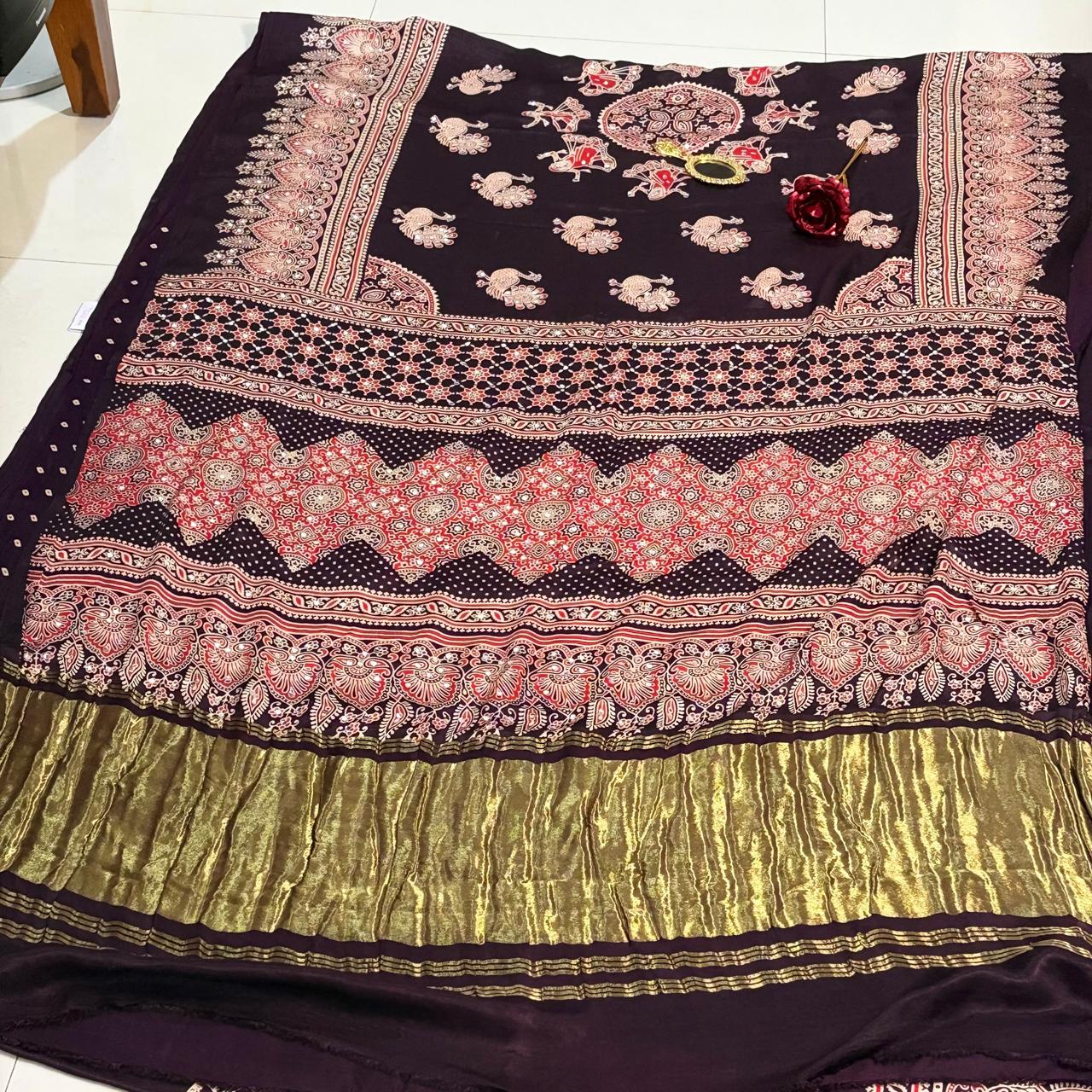 Nazakat - Wine & Gold With Lagdi Pallu Ajrak Sheesh