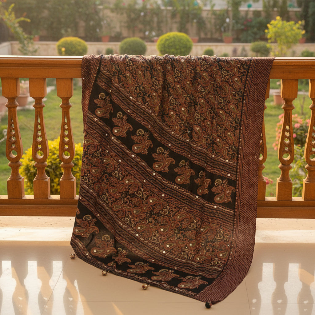 Nazakat - Ajrak Black Kundan Kehri