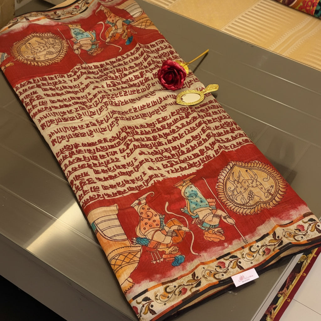 Ehsaas - Darbari Red Scripted Maheshwari Silk