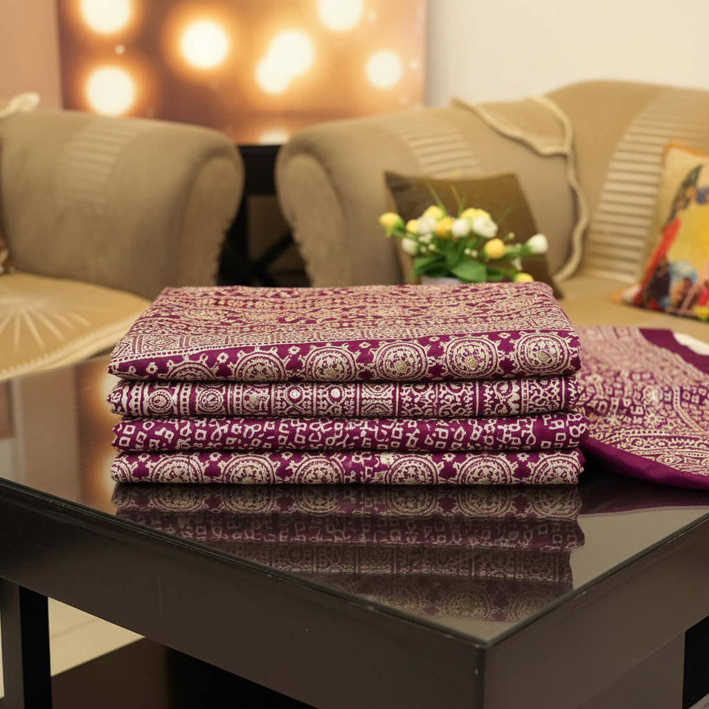 Nazakat - Wine & White Ajrak Sheesh