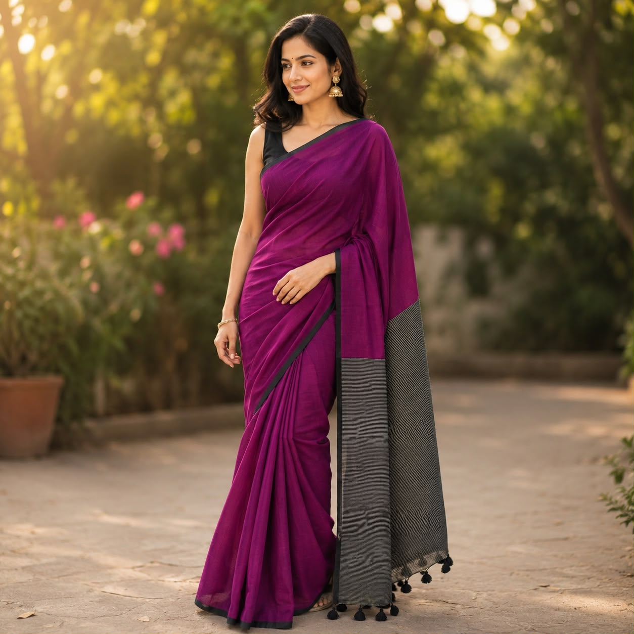Vayu- Mulmul Plain Purple with Zari Pallu